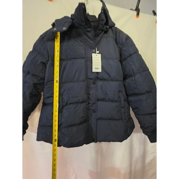 GGleaf NM51 Women's Puffer Jacket Hooded Quilted 1XL Navy Polyester - Picture 2 of 6